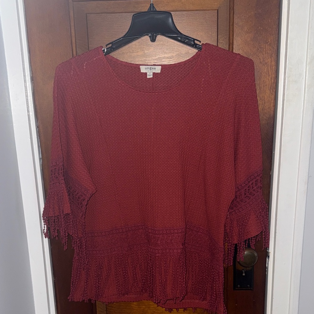 Burgundy Lace Accent Blouse